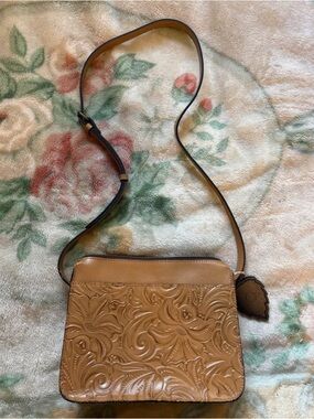 Patricia Nash Tan Tooled Floral Leather Crossbody